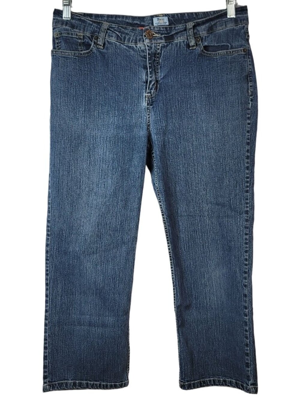 Bass Women Crop Jeans Blue Size 10 Zipper Pockets Straight Leg High Rise G.H.